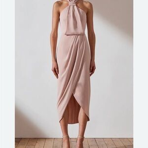 Pink One Shoulder Halter Sundress for Weddings